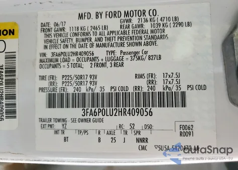 2017 Ford Fusion Se Hybrid z USA, uszkodzony, nr VIN 3FA6P0LU2HR409056